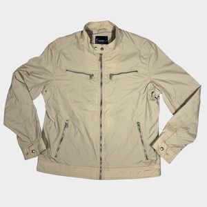 Lucky Brand Men's Beige Lightweight Zip Jacket Stand Collar Moto Utility Size L